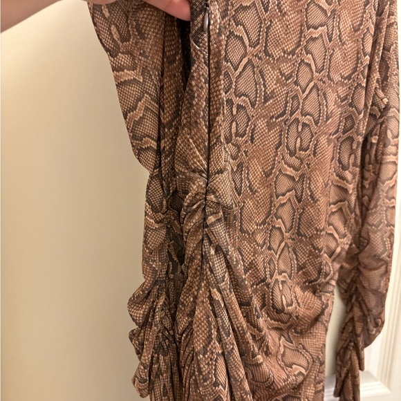 Zara Brown Long Sleeve bodycon snake print Dress - Picture 7 of 8